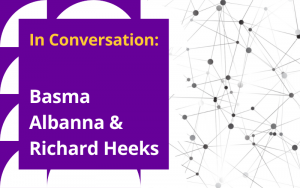 Text reads: In conversation: Basma Albanna and Richard Heeks