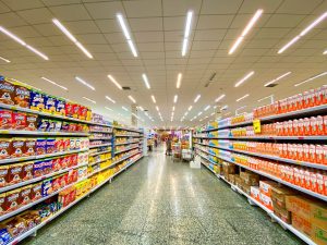 Supermarket Aisle with milk and cereal