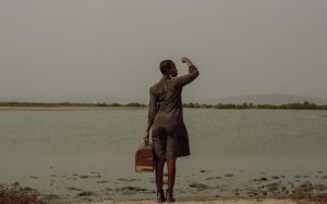 woman looking out
